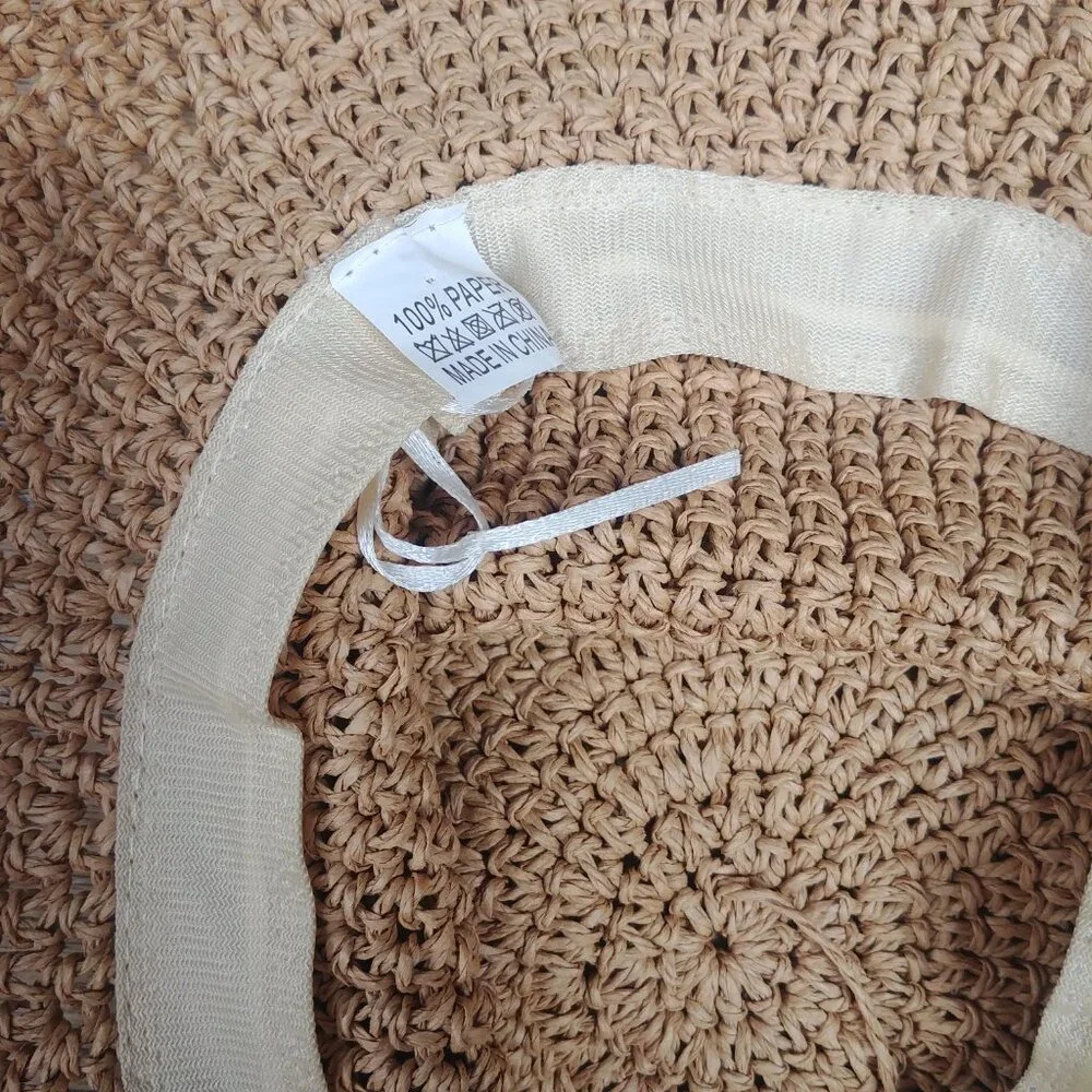 100% paper straw floppy summer sun hat wire brim